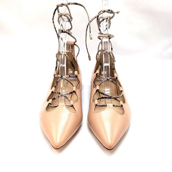 NEW Coach Justine Lace Up Ballet Flats Beige Pointy Toe Womens Size 9.5 w/ Box - Picture 3 of 10